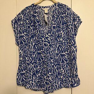 H&M Blue and White Beachy Oversided Top, Size L, NWT